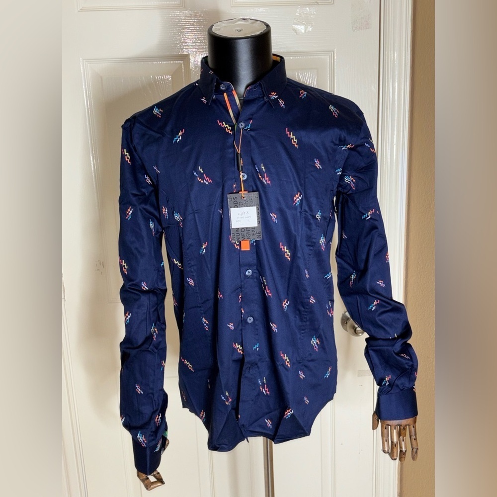 Eight X Modern Classic Button Down Shirt Color Navy Size L - Picture 6 of 10